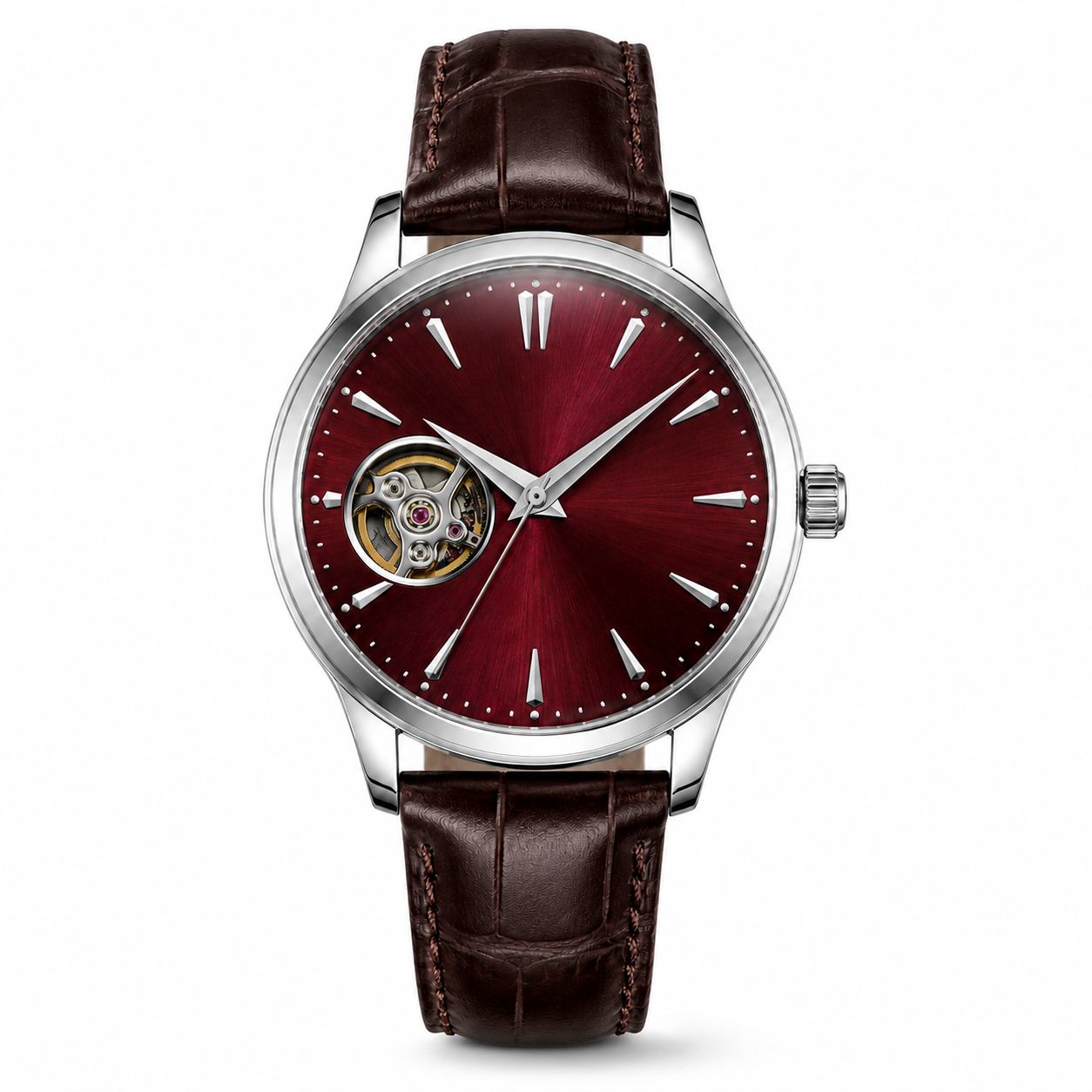 Burgundy Open Heart Leather Watch