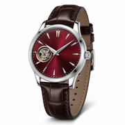 Burgundy Open Heart Leather Watch