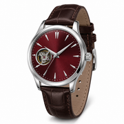 Burgundy Open Heart Leather Watch
