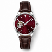 Burgundy Open Heart Leather Watch
