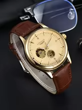 LONGLUX 8020P Automatic Skeleton Leather Watch