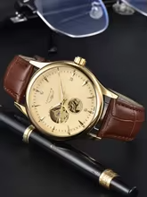 LONGLUX 8020P Automatic Skeleton Leather Watch