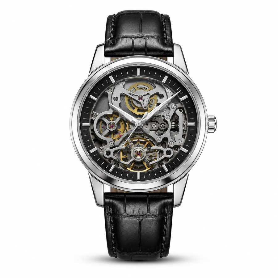 Openwork Mechanical Leather Watch