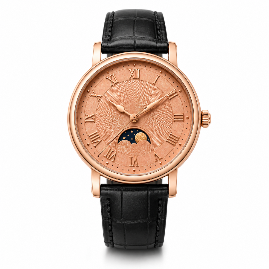 Rose Gold Moonphase Leather Watch