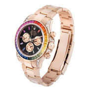 Daytona Watch 40MM Black Diamond Baguette Index Markers Dial Rose Gold