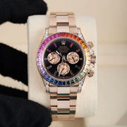Daytona Watch 40MM Black Diamond Baguette Index Markers Dial Rose Gold