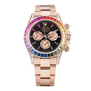 Daytona Watch 40MM Black Diamond Baguette Index Markers Dial Rose Gold