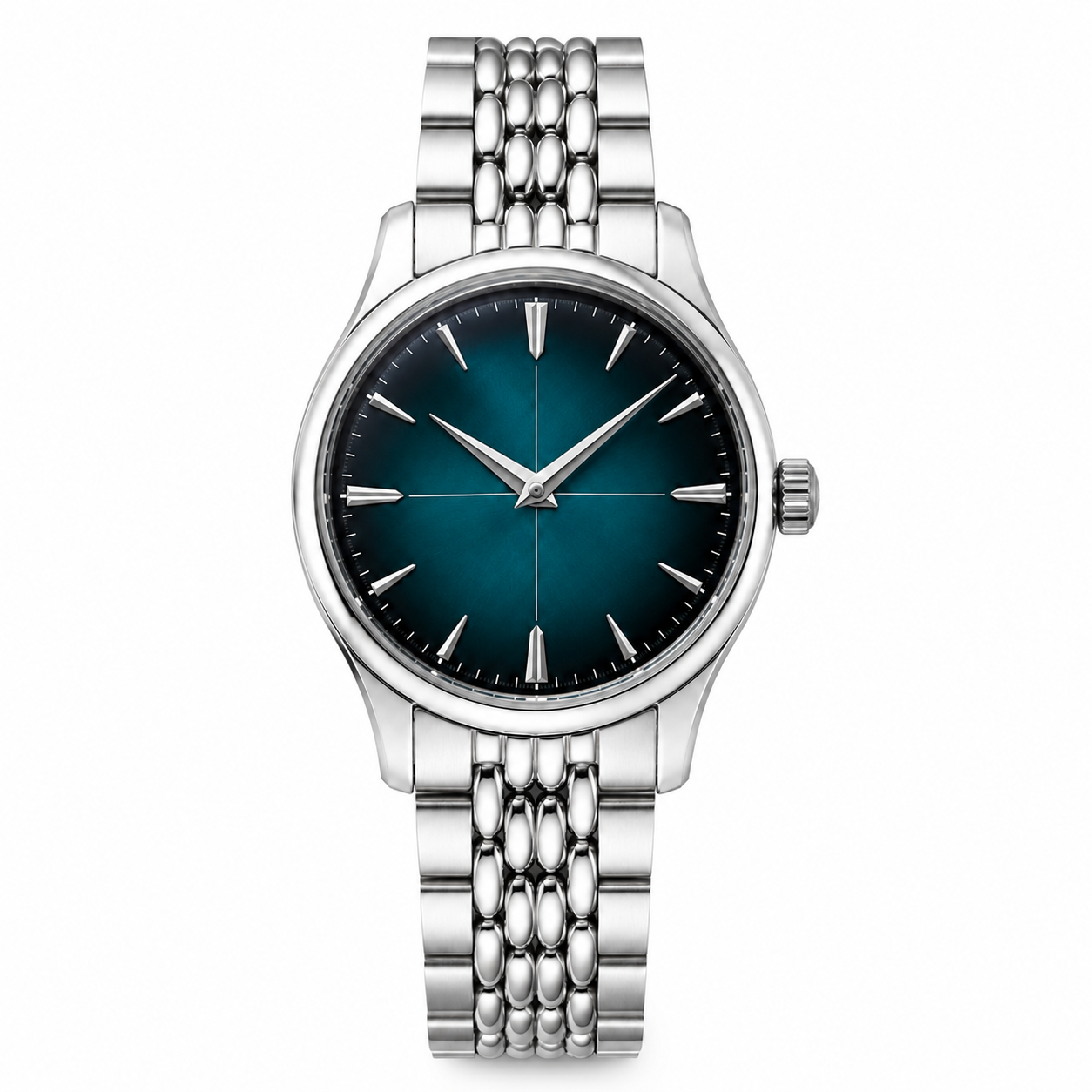 Teal Sunburst Steel Bracelet Watch