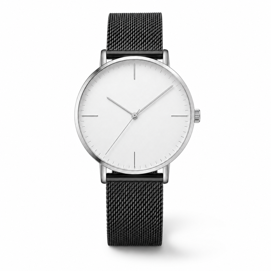 White Dial Mesh Strap Watch